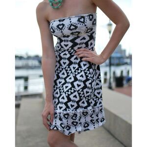 Urban Outfitters LUX. Mini Dress Sz S Strapless Open Back Cutout White Black Y2K